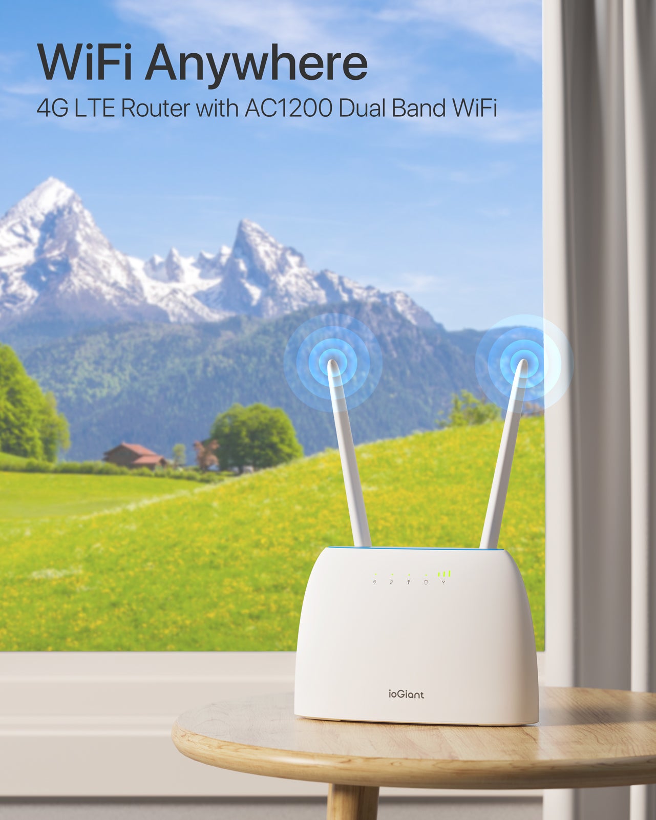 ioGiant 4G LTE Mobile Wi-Fi Router, AC1200 1200Mbps Dual Band Network, SIM Slot Unlocked, No Configuration Required, Detachable Antennas